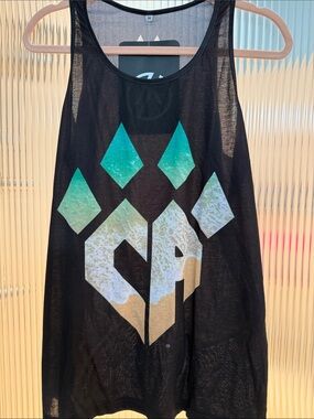Cheer Athletics Black Graphic Mesh Tank with Teal and Sand Print